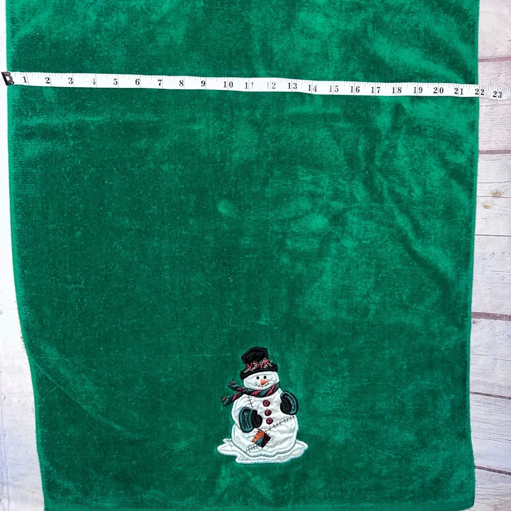Vintage Holiday Bathworks Towel Snowman Appliqué Green 22 x 38